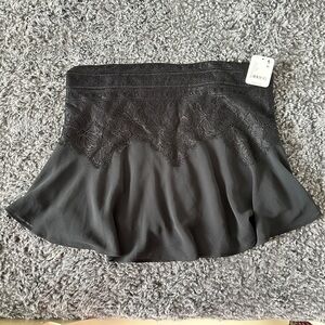 FP Movement by Free People Black Lace-Trim Peplum A-Line Skirt